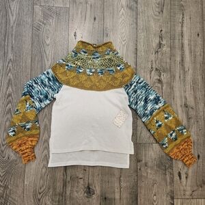 Free People Mock Neck Swit The Small Stuff Crochet Long Sleeve Sweater